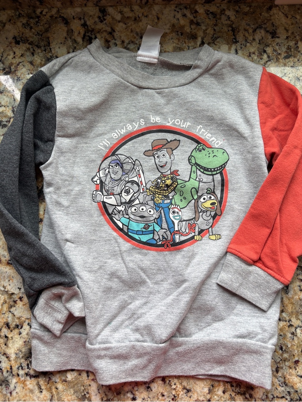 Disney Toy Story Crewneck Sweatshirt in Gray with Red & Charcoal Sleeves